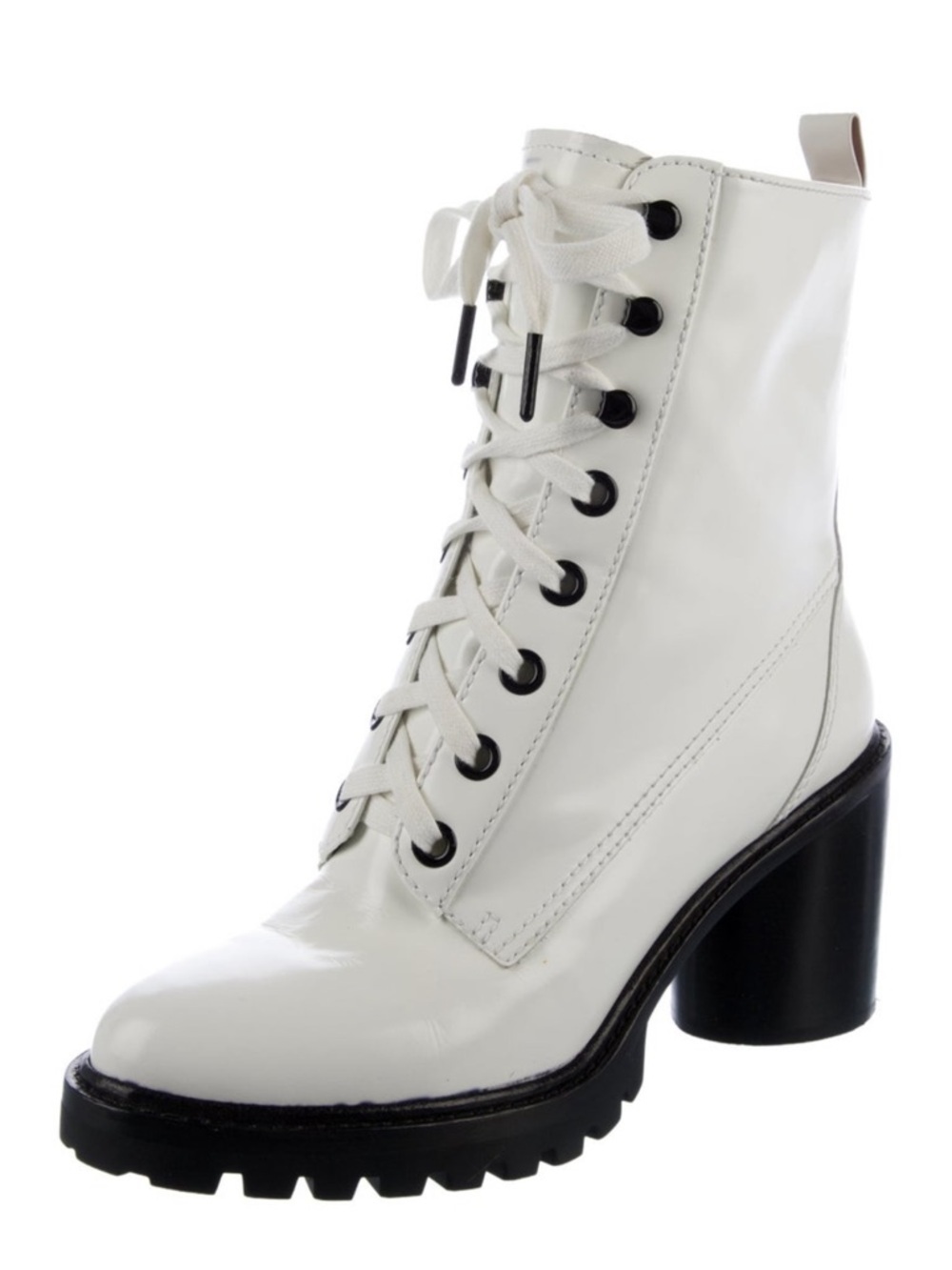 Marc Jacobs White Patent Lace-Up Block Heel Boots